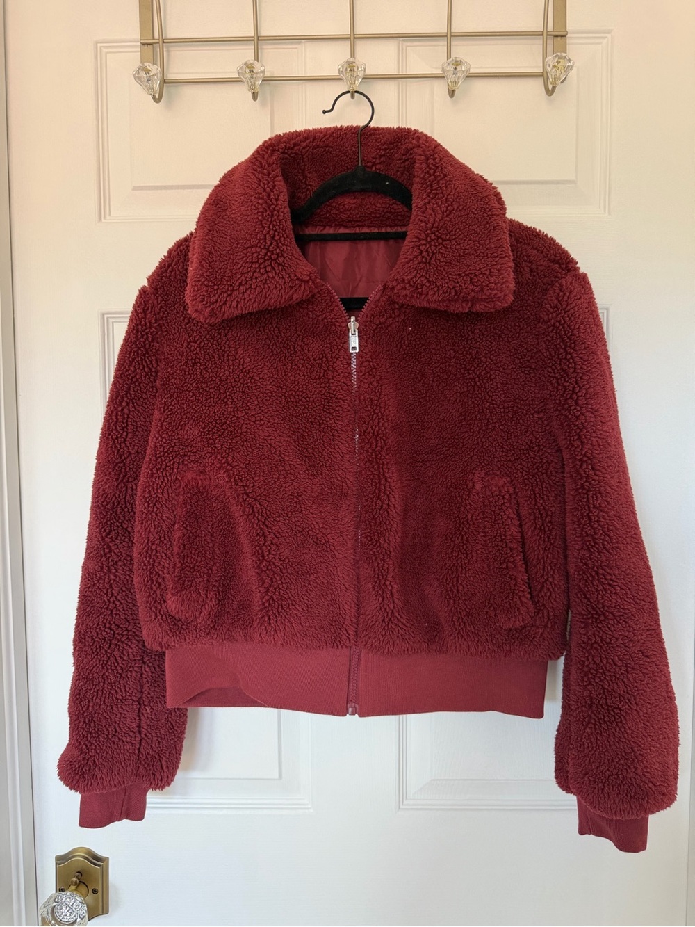 New York & Co Burgundy Plush Teddy Jacket